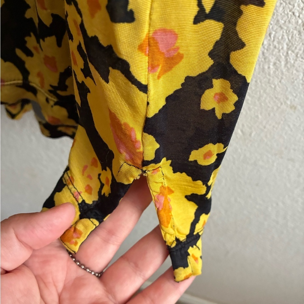 Free People Yellow and Black Tiered Sundress with Bishop Sleeves M - Picture 9 of 16
